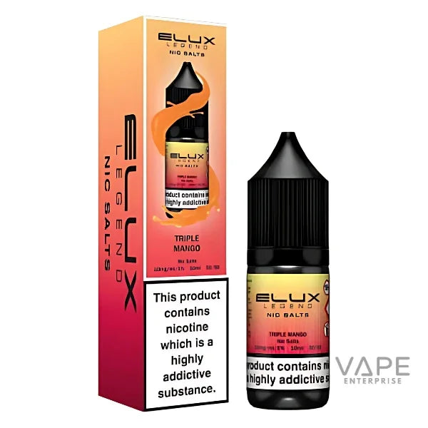 Elux Legend Nic Salt vape liquid in Triple Mango flavor, 10ml bottle with packaging