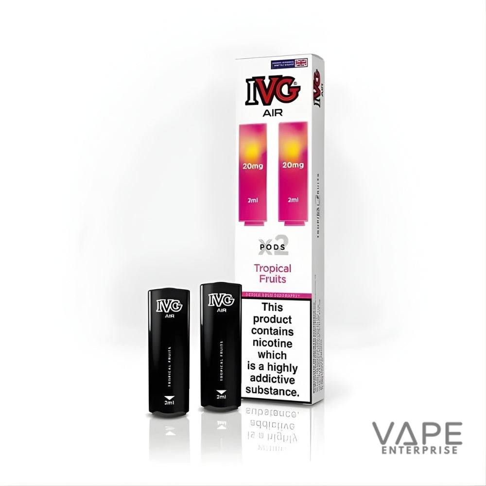 IVG Air Tropical Fruits vape pods with 20mg nicotine, black pods and white packaging