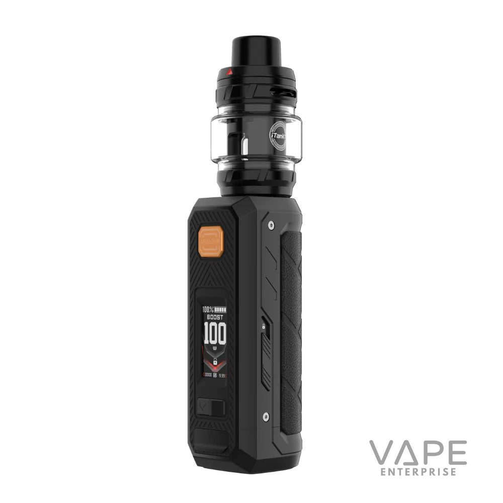 Vaporesso Armour Ultra 100W vape mod with black iTank and digital display on white background