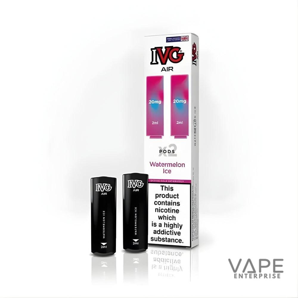 IVG Air Watermelon Ice vape pods 2ml with nicotine warning on white background