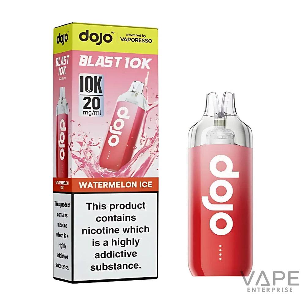 Dojo Blast 10K watermelon ice disposable vape with 20 mg/ml nicotine, red device and pink packaging
