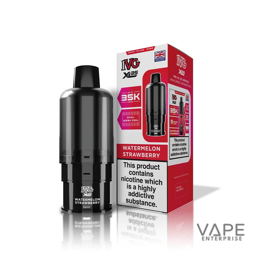 Black vape device with red and white packaging on a white background
WatermelonStrawberry