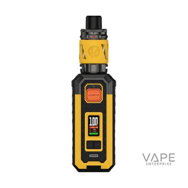 Yellow Vaporesso Armour S Kit with digital display and black accents on white background