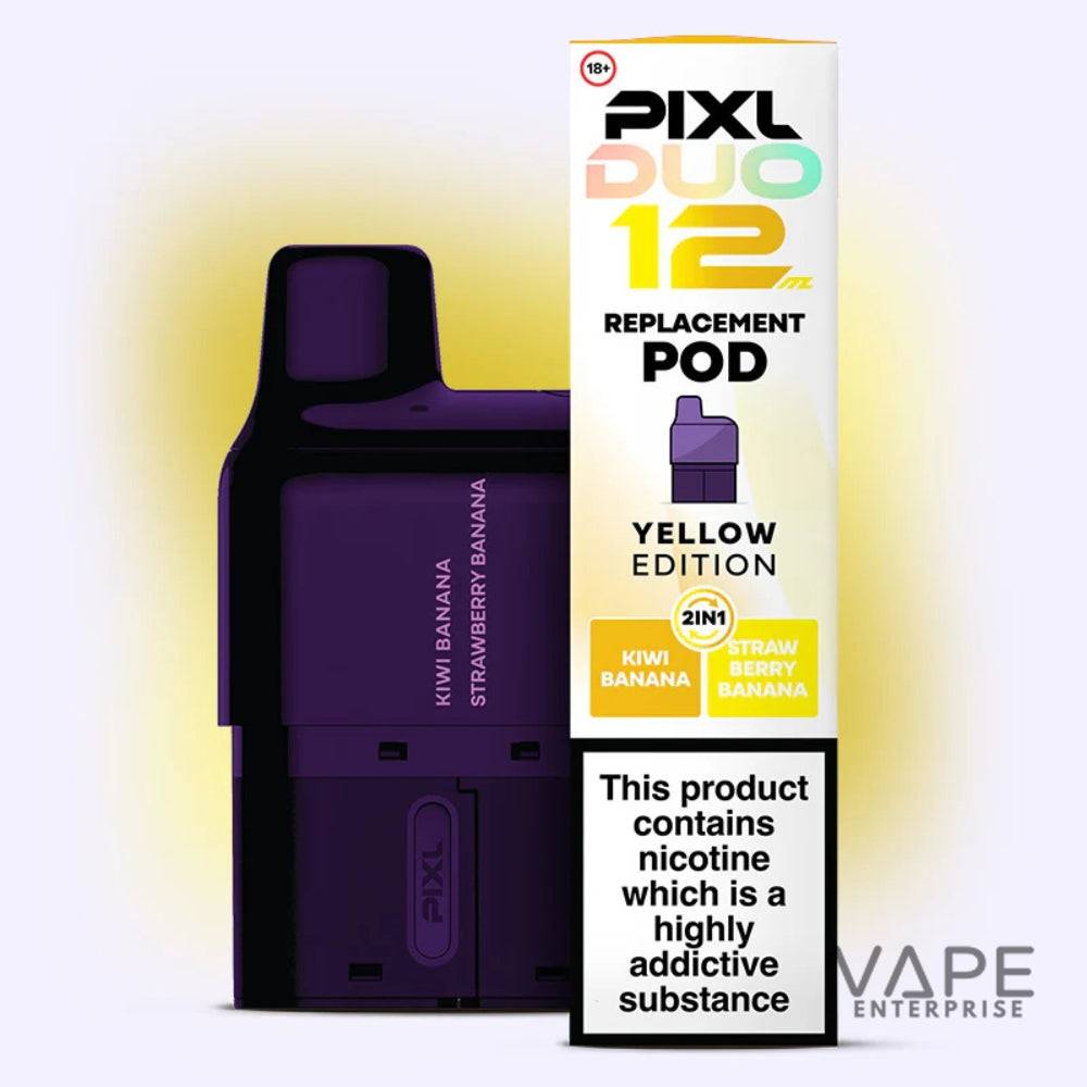 Pixl Duo 12mg replacement pod yellow edition with kiwi banana and strawberry banana flavors