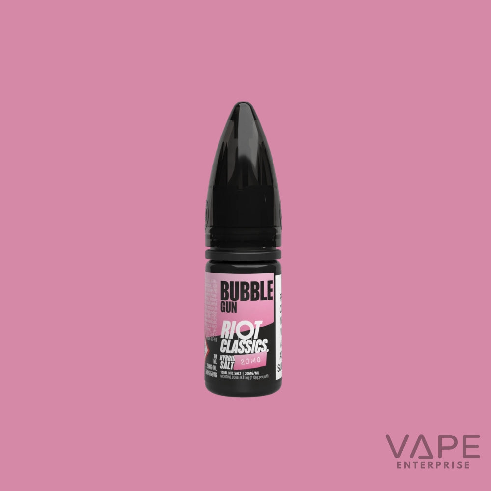 Vape device with 'Bubble Gum' flavor on a pink background