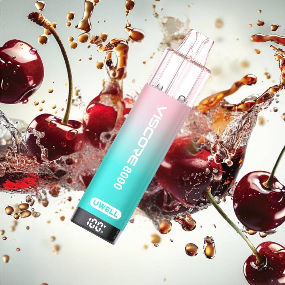 Uwell Viscape 8000 vape device with cherry cola splash and fresh cherries