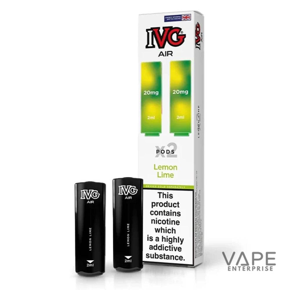 IVG Air Lemon Lime vape pods 20mg nicotine two 2ml pods with warning on white box
