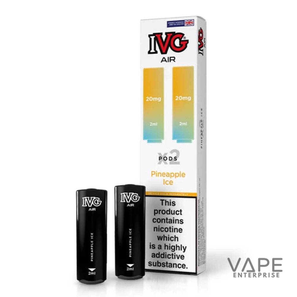 IVG Air Pineapple Ice vape pods with 20mg nicotine, 2ml each, and packaging warning label
