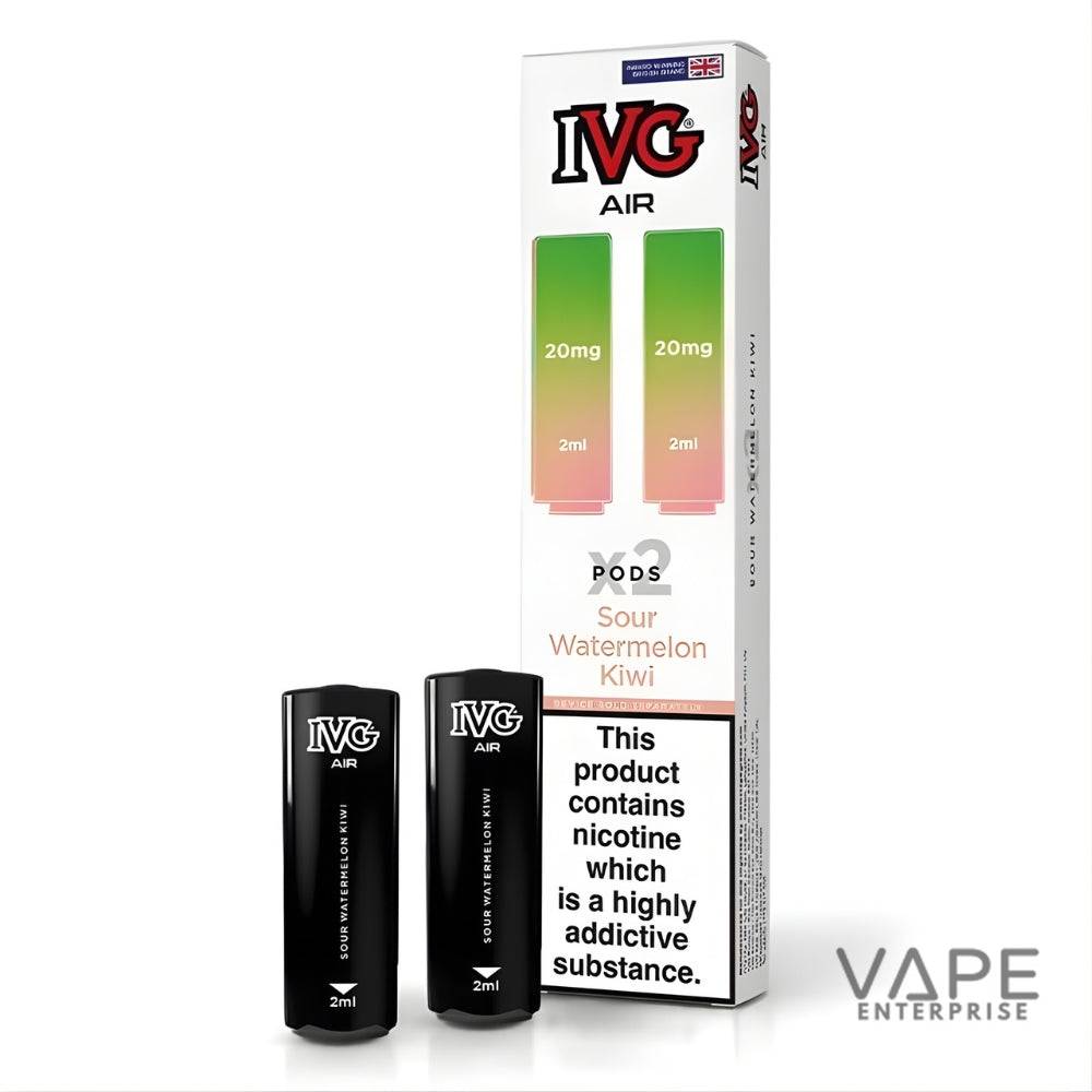 IVG Air Sour Watermelon Kiwi vape pods packaging with two black 2ml nicotine pods