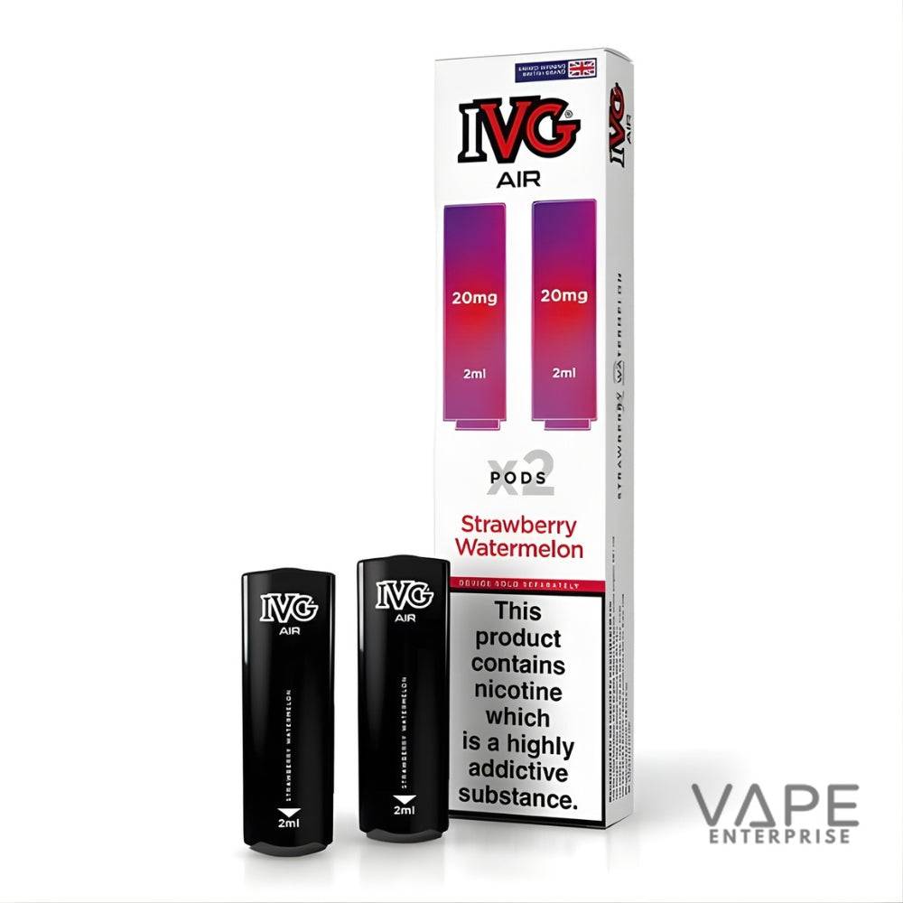 IVG Air Strawberry Watermelon vape pods 20mg nicotine 2ml with warning label and Vape Enterprise logo