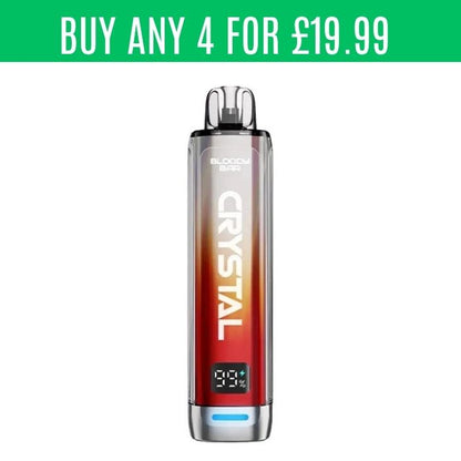 Bloody Bar Crystal vape kit with red gradient design and digital battery display.