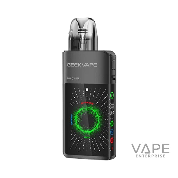 Black Digi-QVista Geekvape device with digital display on a white background