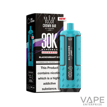 Al Fakher Crown Bar 30K Hypermax Advanced Blackcurrant Ice vape device and packaging