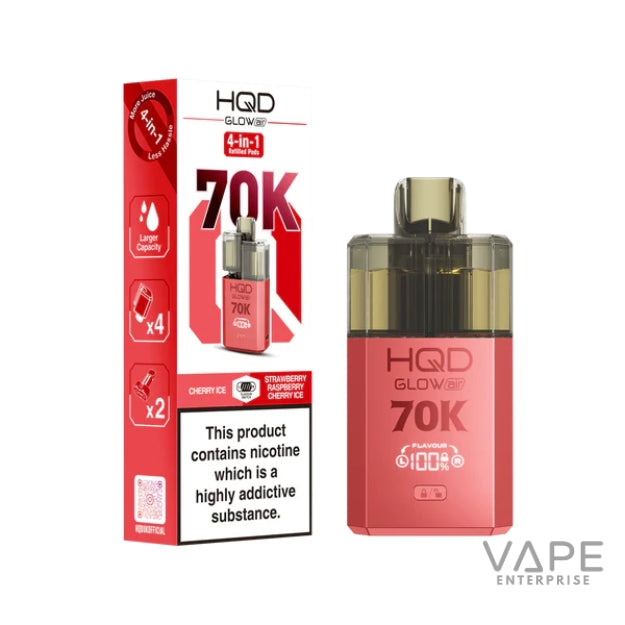 HQD Glow vape device and packaging on a white background