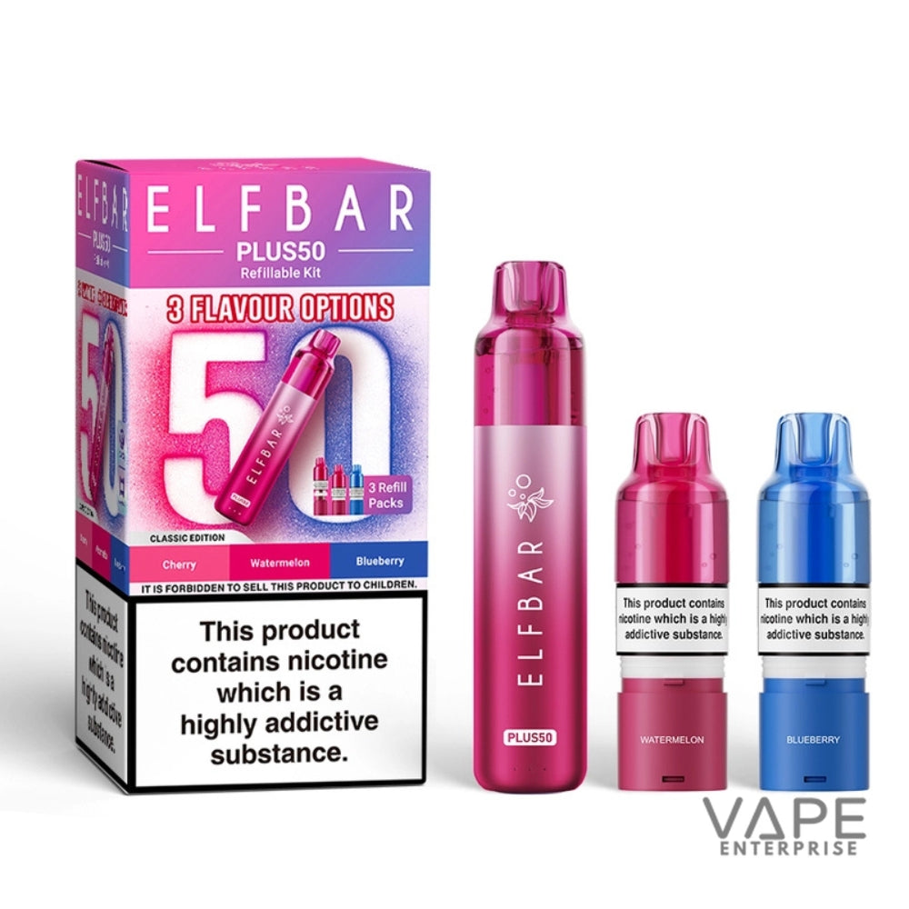Elf Bar Plus50 vape device and packaging on a white background