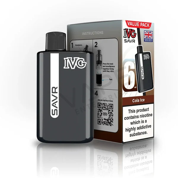 IVG SAVR 6ml Cola Ice vape pod with black device and flavor packaging box