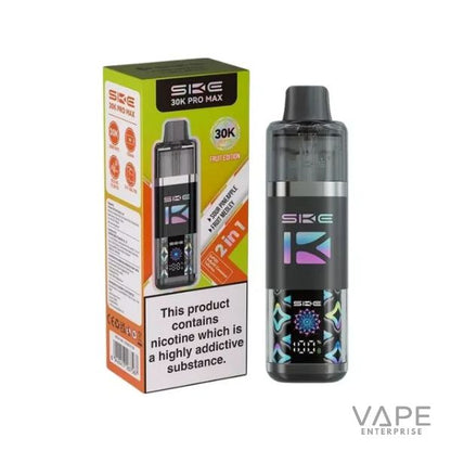 SKE 30K Pro Max vape device and Fruit Edition packaging with 30K puff count and nicotine warning