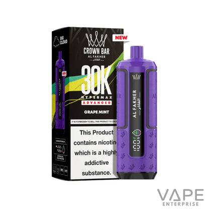 Purple Crown Bar Al Fakher 30K Hypermax Advanced Grape Mint vape device with packaging