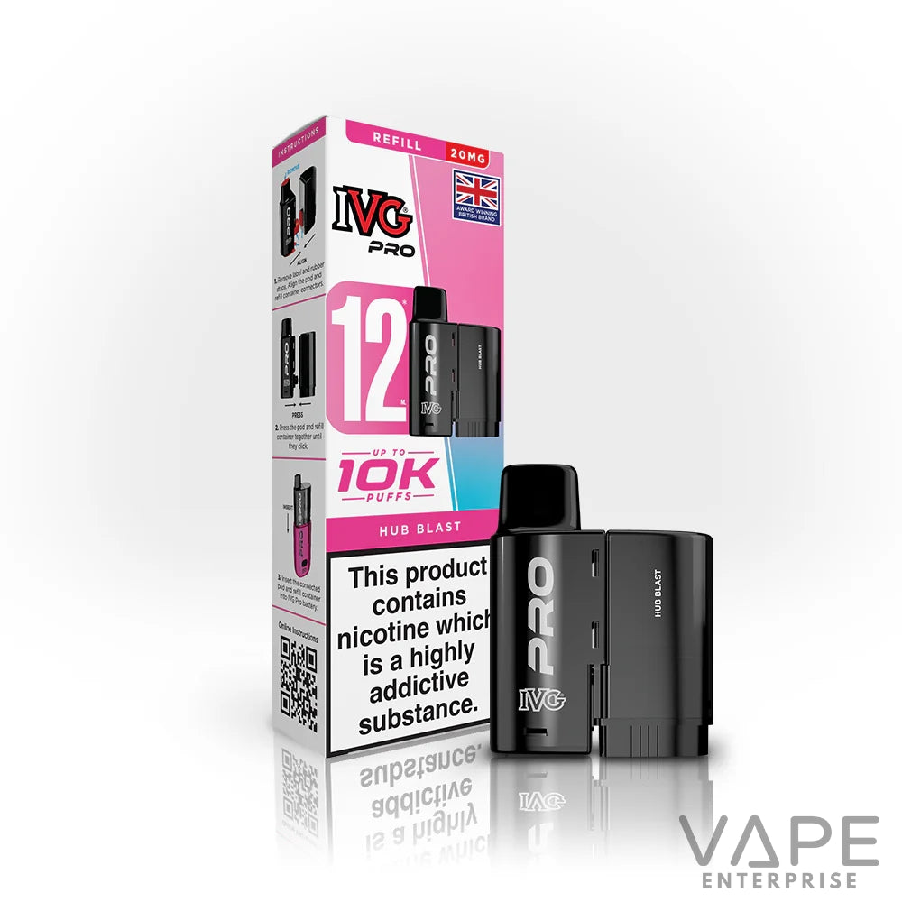 IVG Pro Hub Blast 12ml vape pod refill with 20mg nicotine, up to 10K puffs packaging
