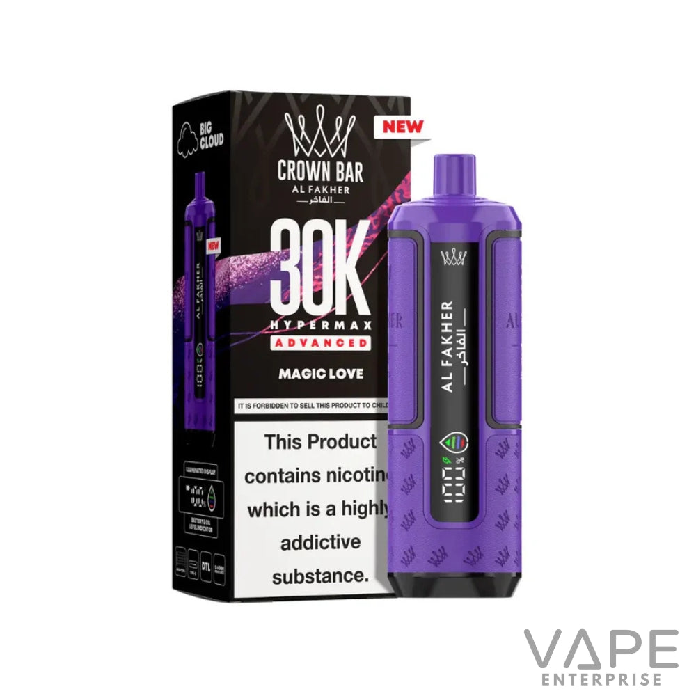 Purple Crown Bar Al Fakher 30K Hypermax Advanced disposable vape with Magic Love flavor