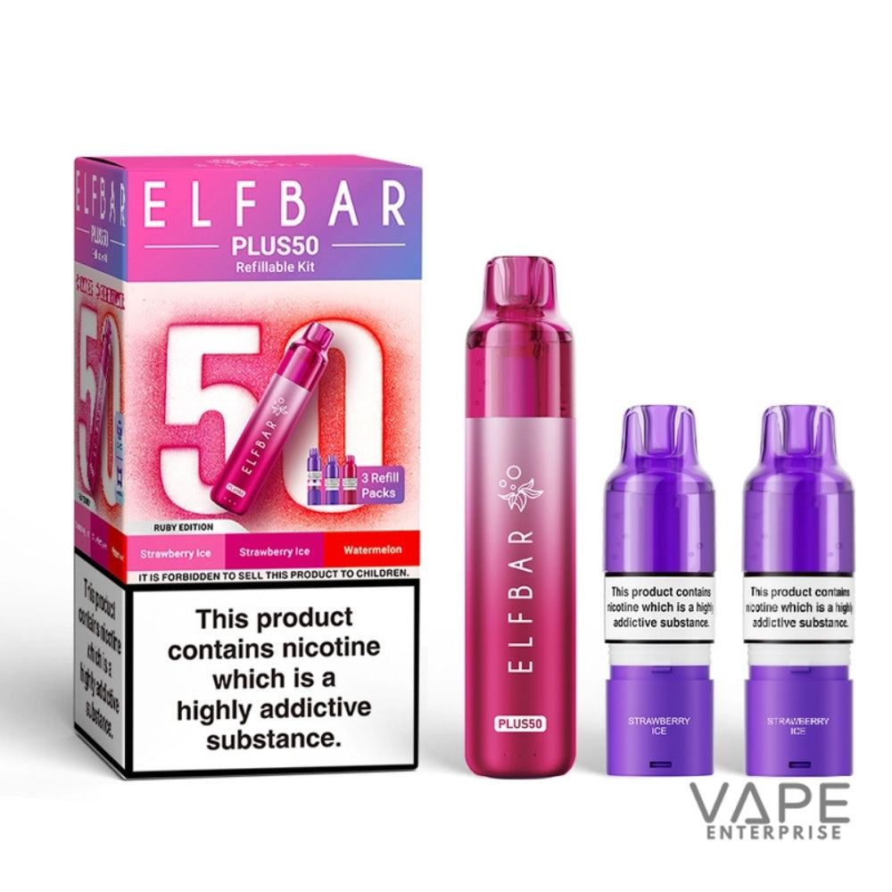 Elf Bar Plus50 refillable kit with packaging on a white background