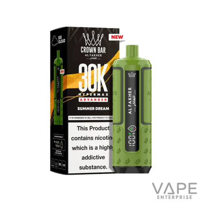 Green Crown Bar Al Fakher 30K Hypermax Advanced Summer Dream vape device with black and yellow box