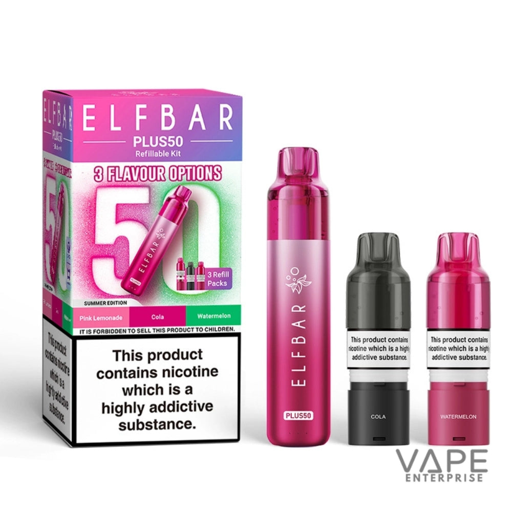 Elf Bar Plus50 vaping device and packaging on a white background