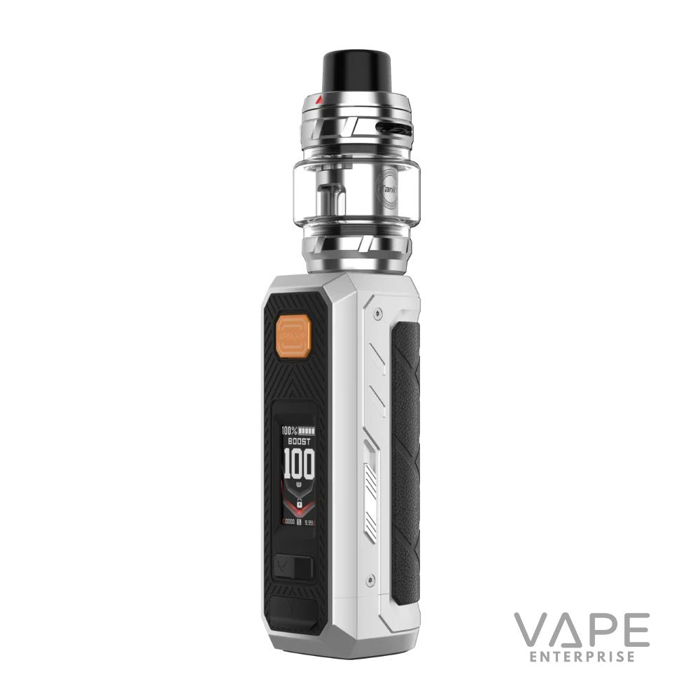 Vaporesso Armour Ultra vaping device in titanium silver with digital display and black grip