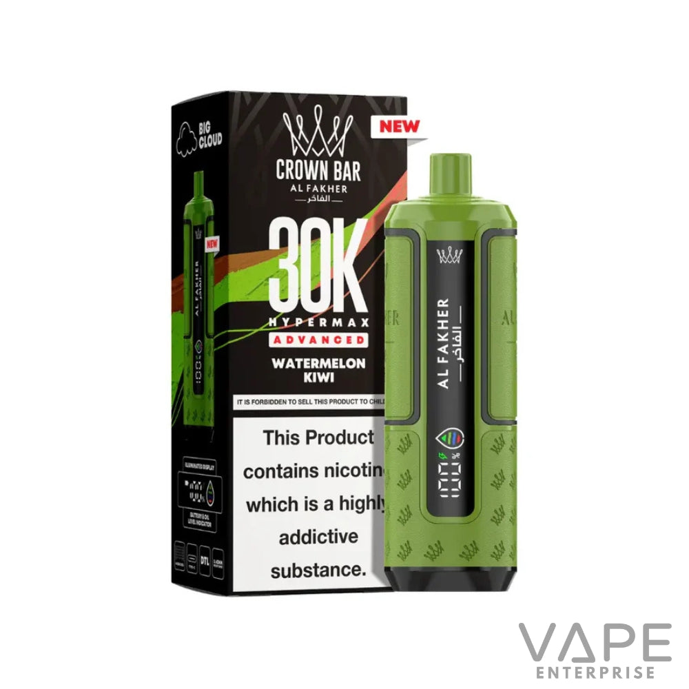 Al Fakher Crown Bar 30K Hypermax advanced watermelon kiwi disposable vape with packaging