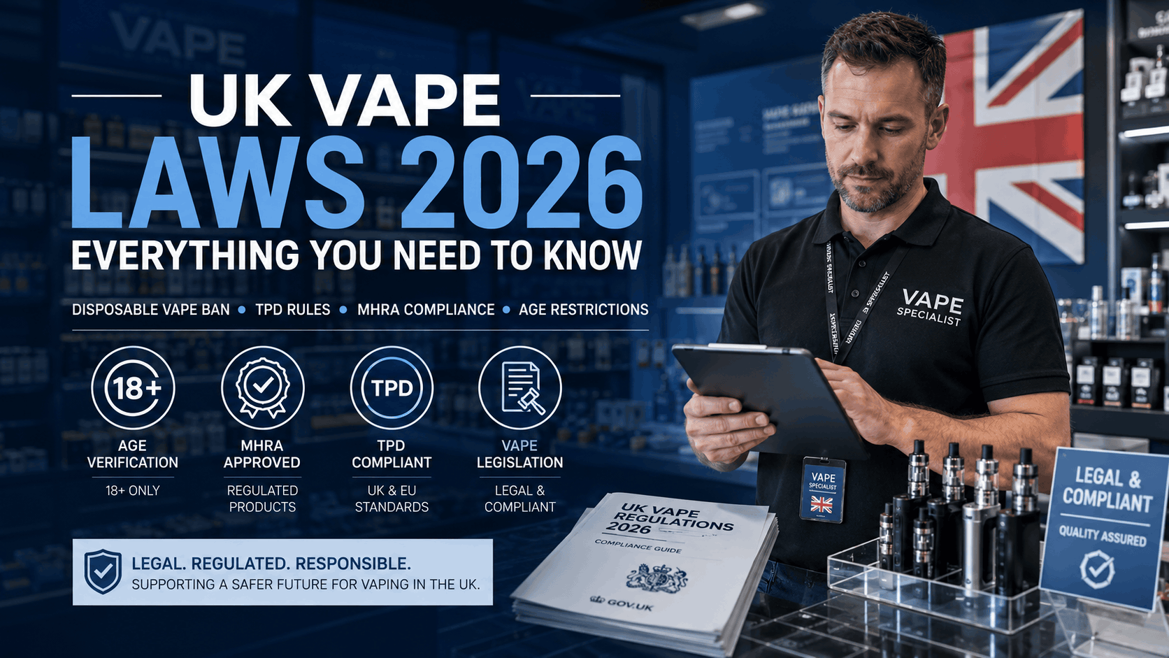 UK vape laws 2026: 18+, TPD compliance, MHRA approval, and legislation guide.